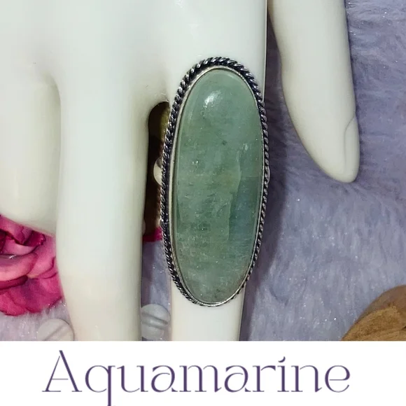 Elegant Aquamarine Gemstone Handmade Halo Ring - Picture 2 of 5